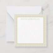 Beige und weiße Gingham-Karo-Monogramm Mitteilungskarte (Rückseite)