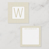 Beige und weiße Gingham-Karo-Monogramm Mitteilungskarte (Vorne/Hinten)