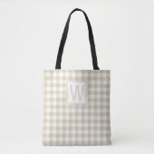 Beige und weiße Gingham-Karo-Monogramm Tasche (Vorderseite)