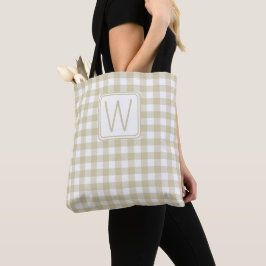 Beige und weiße Gingham-Karo-Monogramm Tasche