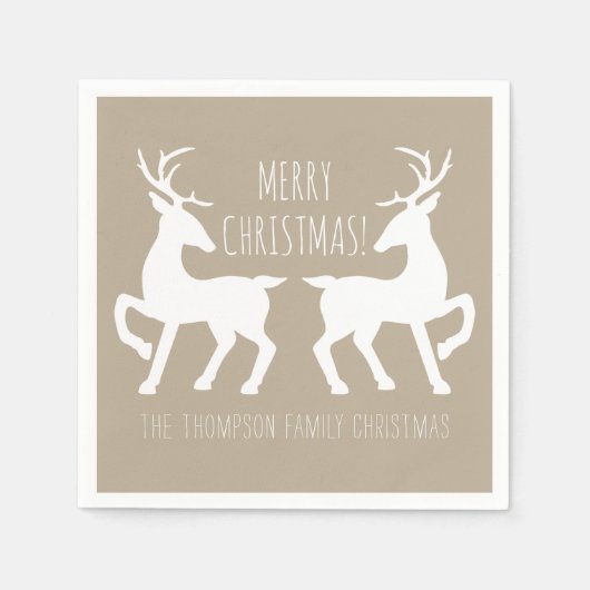 Beige und weiße Hirsche mit Weihnachten im maßgesc Serviette (Vorderseite)