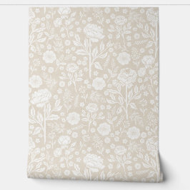 Beige- und weiße Pfingstrosen handgezeichnete Flor Tapete