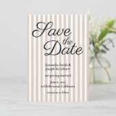 Beige und weiße Streifen Save The Date (Stehend Vorderseite)