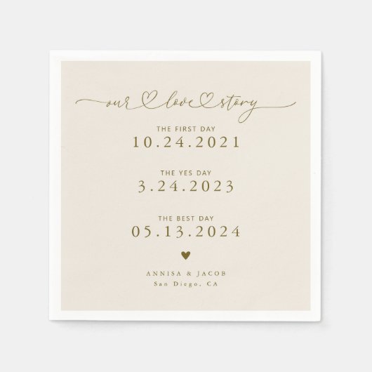 Beige Unsere Liebe Story Script Hearts Wedding Serviette (Vorderseite)