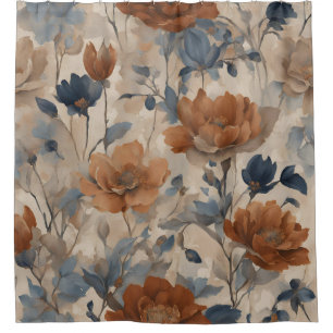 Beige, verbranntes Orange, staubiges Marineblumenm Duschvorhang