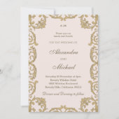 Beige Verzierte Monogram Vintag Barockhochzeit Einladung (Vorderseite)