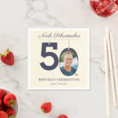 Beige Vintag 50. Geburtstag Custom Foto Napkin Serviette (Beispiel)