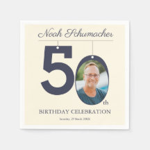 Beige Vintag 50. Geburtstag Custom Foto Napkin