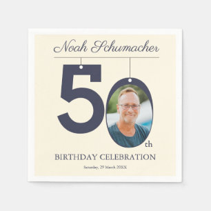 Beige Vintag 50. Geburtstag Custom Foto Napkin Serviette
