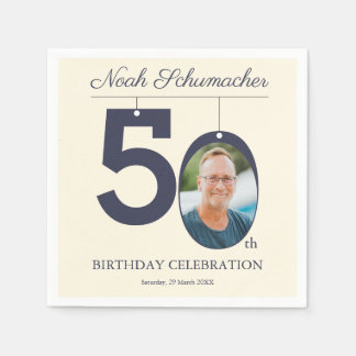 Beige Vintag 50. Geburtstag Custom Foto Napkin Serviette