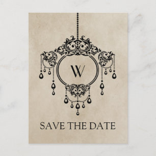 Beige Vintag Chandelier Save the Date Postkarte