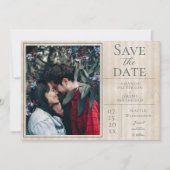 Beige Vintag gestreiftes Foto Save the Date (Vorderseite)