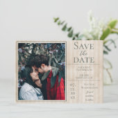 Beige Vintag gestreiftes Foto Save the Date (Stehend Vorderseite)