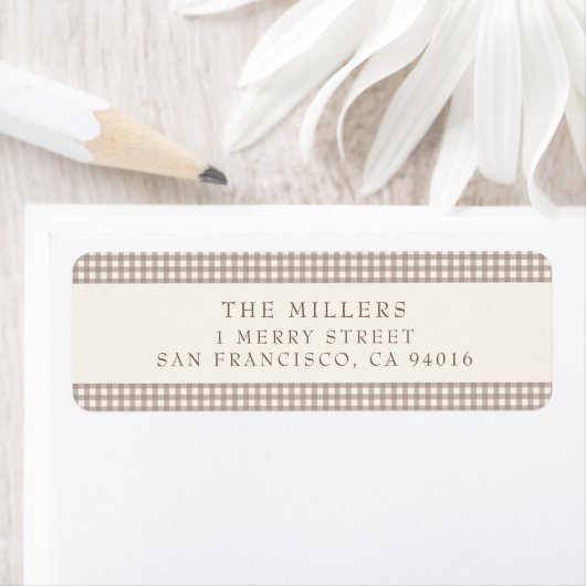 Beige Vintag Gingham Christmas Address Labels (Insitu)