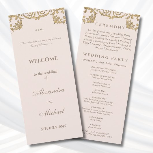 Beige Vintage Baroque Christian Wedding Program Programm