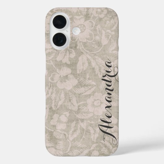Beige Vintage Blütendruckmonogramm Case-Mate iPhone Hülle (Rückseite)