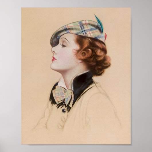 Beige Vintage Frauen Portrait Art Print Poster (Vorne)