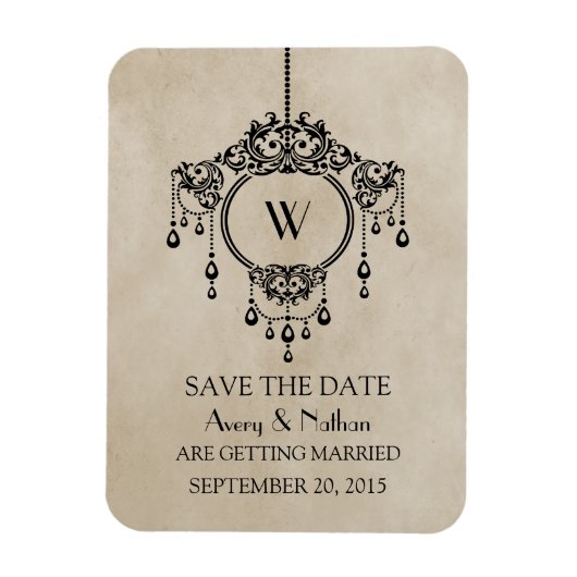 Beige Vintage Kronleuchter Speichern Sie das Date Magnet (Vertikal)