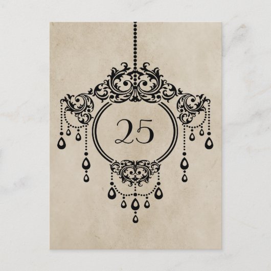Beige Vintage Kronleuchter Tischnummer Postkarte (Vorderseite)