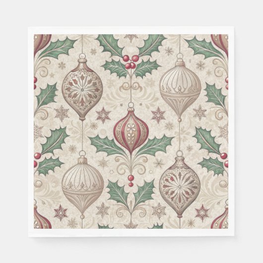 Beige Vintage-Kugel Weihnachtsfest Serviette (Vorderseite)