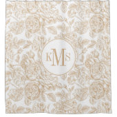 Beige Vintage Rose Blume Muster Duschvorhang (Vorderseite)