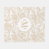 Beige Vintage Rose Blume Muster Fleecedecke (Vorderseite (Horizontal))