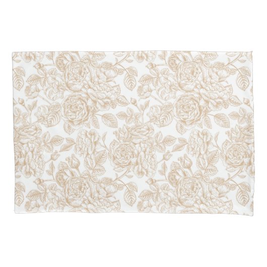 Beige Vintage Rose Blume Muster Kissenbezug (Vorderseite)