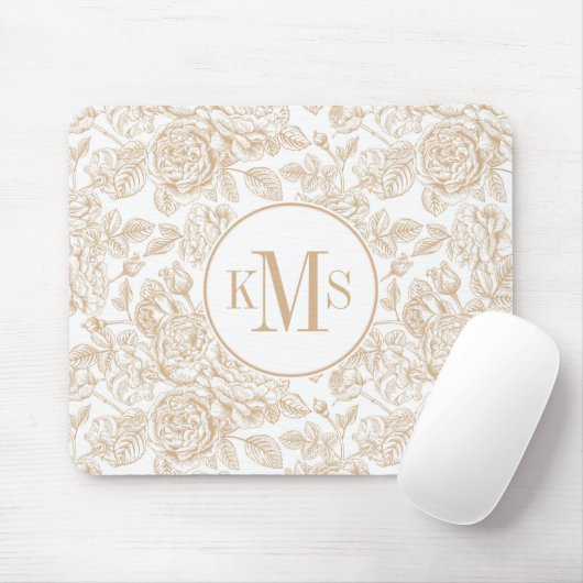 Beige Vintage Rose Blume Muster Mousepad (Mit Mouse)