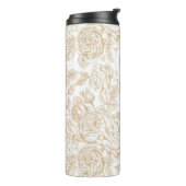 Beige Vintage Rose Blume Muster Thermosbecher (Nach links gedreht)
