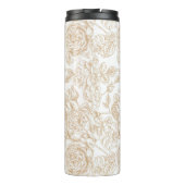 Beige Vintage Rose Blume Muster Thermosbecher (Rückseite)