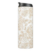 Beige Vintage Rose Blume Muster Thermosbecher (Nach rechts gedreht)