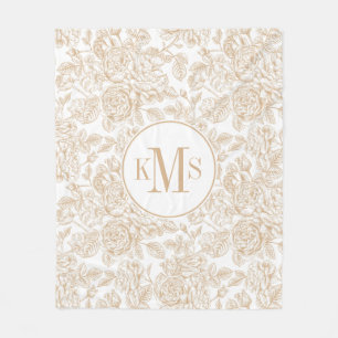 Beige Vintage-Rosen-Blumenmuster Fleecedecke