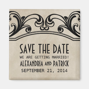 Beige Vintage Swirls Save-the-Date-Magnet Magnet