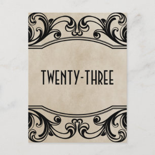 Beige Vintage Swirls Tischnummer Postkarte