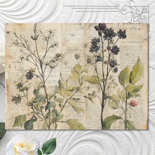 Beige Vintage Wasserfarbe Natürliche Wildblume Seidenpapier