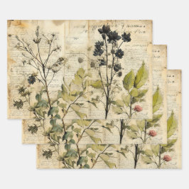 Beige Vintage Watercolor Natural Wildflower Geschenkpapier Set