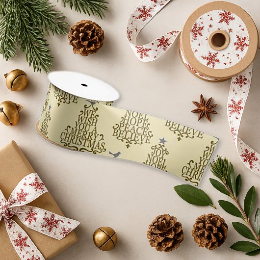 Beige Vintage Weihnachts-Text-SkriptFeiertag Satinband