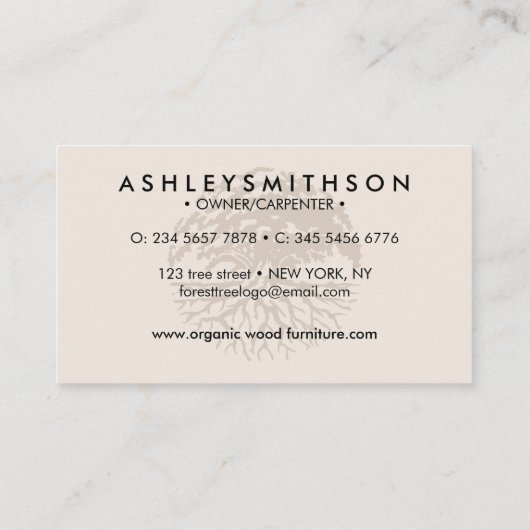 Beige Waldbaum Visitenkarte (Rückseite)