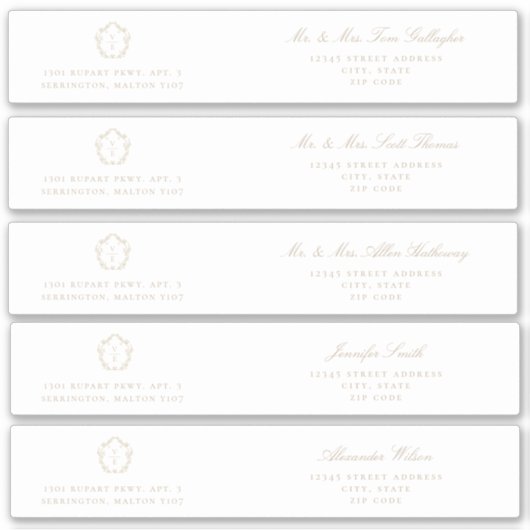 Beige Wappen Guest Address Wrap um Labels (Vorderseite)