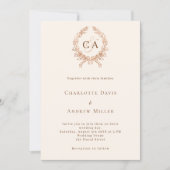 Beige Wappen Monogramm QR Code UAWG Hochzeit Einladung (Vorderseite)