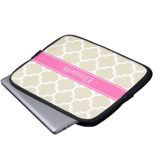 Beige, was marokkanisch #5 Hot Pink #2 Name Monogr Laptopschutzhülle (Vorne Knopf)