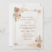 Beige Wasserfarbe Boho Blumen QR Code Hochzeit Einladung (Vorderseite)