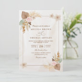 Beige Wasserfarbe Boho Blumen QR Code Hochzeit Einladung (Stehend Vorderseite)