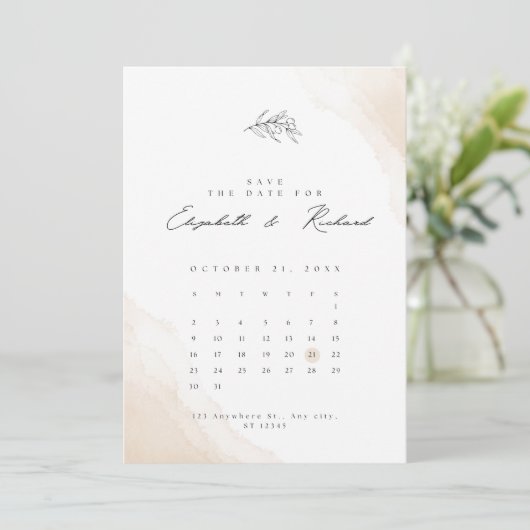 Beige Wasserfarbe Minimalistisch Elegant Save the  Save The Date (Stehend Vorderseite)