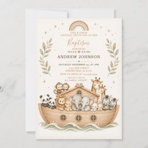 Beige Wasserfarbe Noahs Arche Taufe Taufe Einladung
