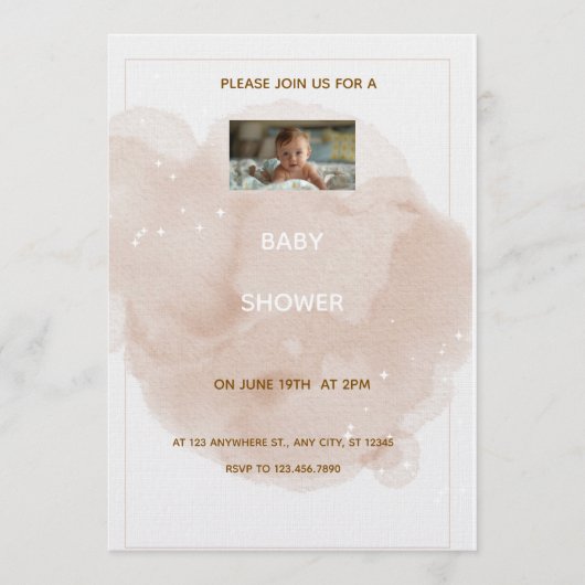 Beige Watercolor Baby shower Invitation  Einladung (Vorderseite)