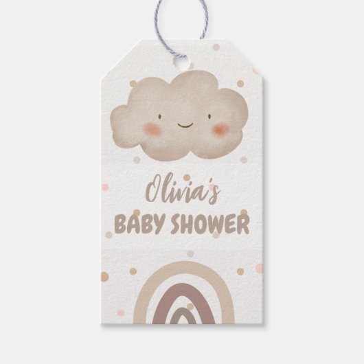 Beige Watercolor Babydusche Geschenkanhänger (Vorderseite)