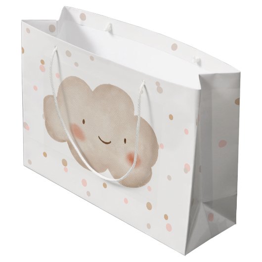 Beige Watercolor Babydusche Große Geschenktüte (Rückseite Schrägansicht)