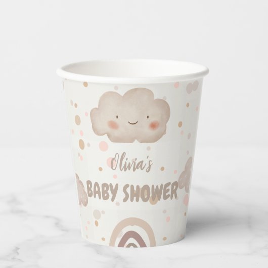 Beige Watercolor Babydusche Pappbecher (Vorderseite)