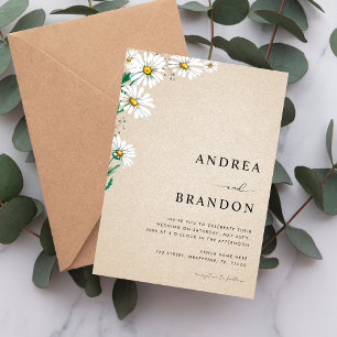 Beige Watercolor Daisy Wildblume QR Code Wedding Einladung
